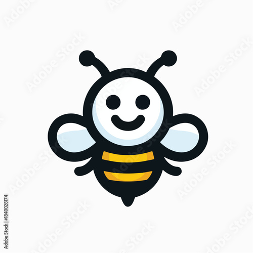 Cute smiling cartoon bee character icon illustration.