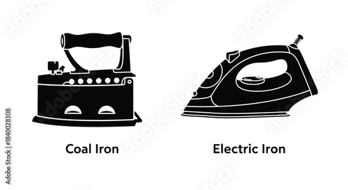 A visual comparison of a vintage coal iron and a modern electric iron