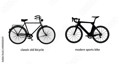 A visual comparison of a classic old bicycle and a modern sports bike