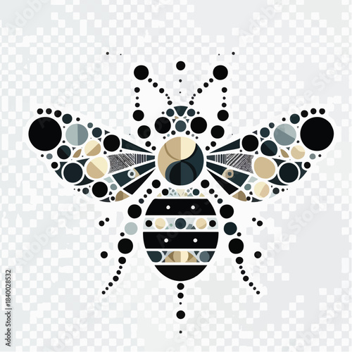 Geometric Bee Illustration with Intricate Circle Patterns and Modern Design.