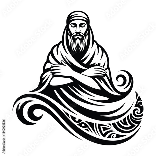 Mysterious Turban Man Tribal Tattoo Style Design Vector