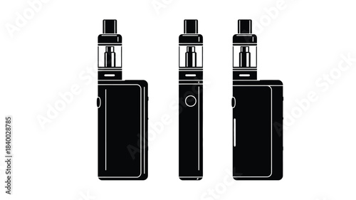 Three black electronic cigarettes shown in a minimalist line art style