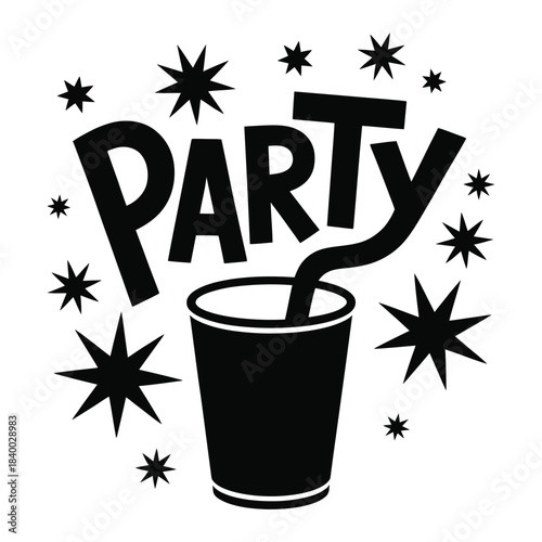 School College Home Kids Fun Party Cup Straw Stars Hand Lettering Silhouette Vector Design