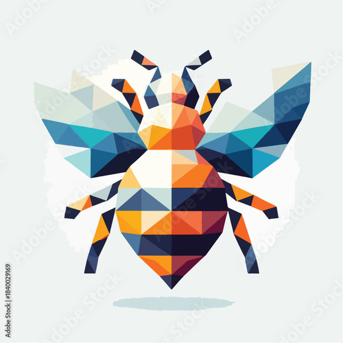 Stylized polygonal honeybee in a modern geometric design.