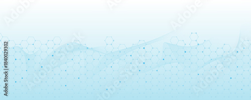 Modern health care or medical background design. Health care innovation concept. Horizontal header web banner. Abstract geometric background with hexagon shapes for medicine