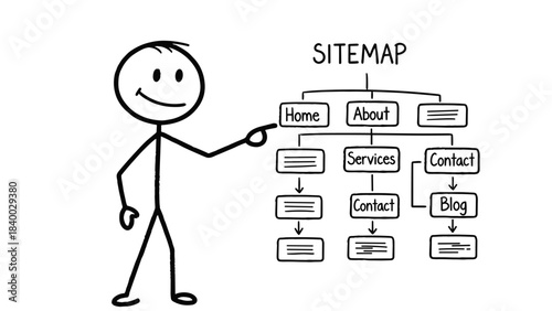 Cartoon vector illustration of a smiling businessman character drawing an idea while working with a calculator and laptop