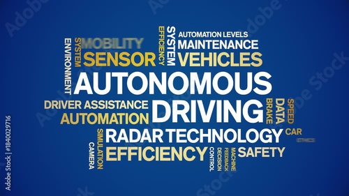 Autonomous Driving animated word cloud-text design animation tag kinetic typography seamless loop.