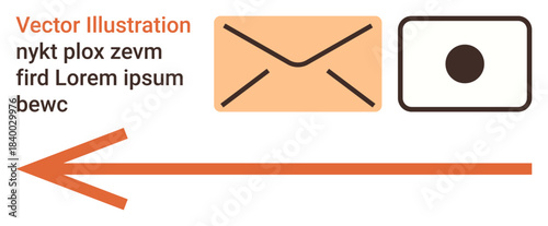 Communication, digital messaging, email systems, information flow, correspondence, networking. An envelope with an arrow indicating direction and an icon. Communication and digital messaging
