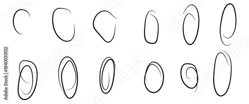 Hand drawn black crayon and circles. Ellipses pencil doodle  style set.