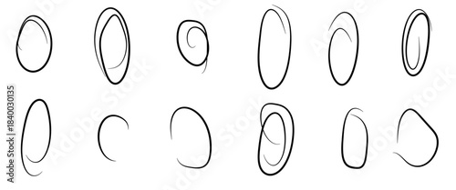 Hand drawn black crayon and circles. Ellipses pencil doodle  style set.