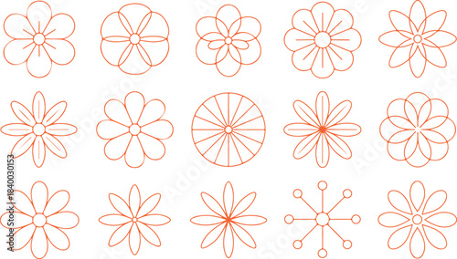 Collection of Diverse Floral and Geometric Outline Patterns with Dashed Lines