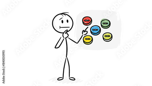 Funny cartoon vector illustration of business people, a man with a microphone, and an Android character with a sign concept