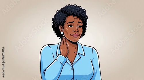 Woman Suffering From Neck Pain and Discomfort with Comic Style Illustration