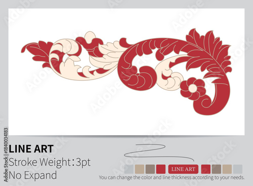 Red and white abstract cloud pattern forms a decorative square frame with a center motif.