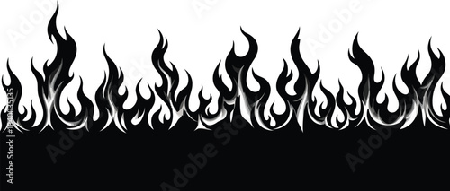 Black and white stylized flames border graphic fire
