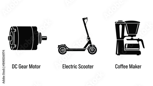 A visual representation of a dc gear motor scooter and coffee maker