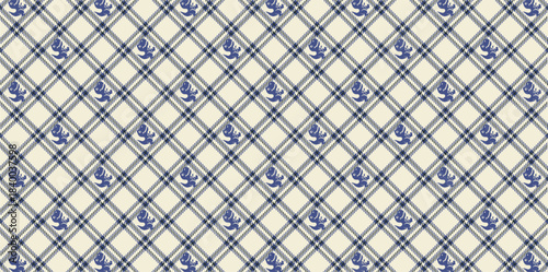 Checkered pattern with dino icons, for clothes, jackets, backgrounds, etc., pattern for textile fabric.
