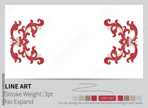 Ornate red and white floral design presents a complex symmetrical arrangement.