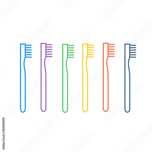 Minimalist Outline Colorful Toothbrush Dental Hygiene Care Design Illustration