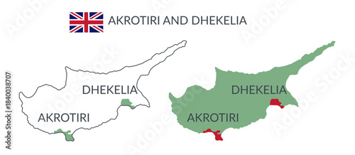 Akrotiri and Dhekelia geographical borders isolated on white background. Flag of Akrotiri and Dhekelia. Vector flat cliparts.