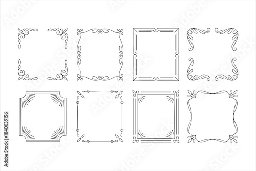 Minimal outline frame set featuring ornate borders for stationery and branding
