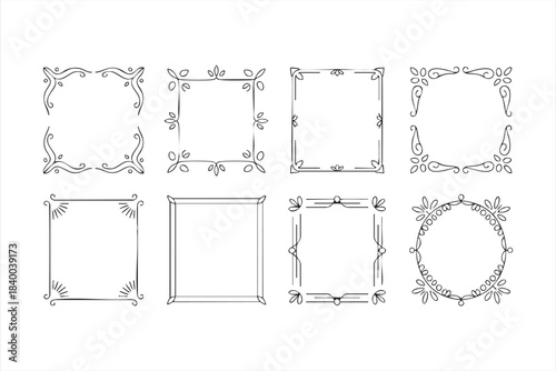 Decorative line frame icons with elegant borders and corner ornaments for layouts