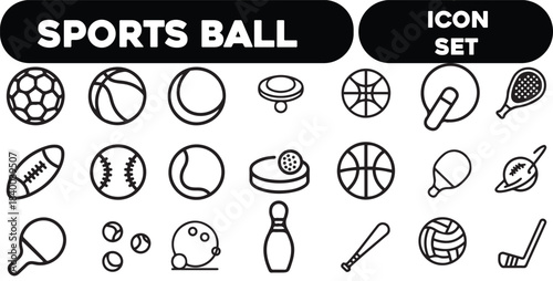 Sport balls and bat equipment icons.set liner vector with white background