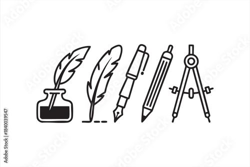 Minimal writing instrument vectors for education interfaces and sketching workflows