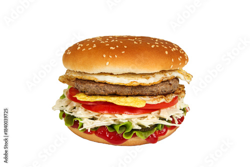 Burger isolated on a white background. Fast and tasty food.	