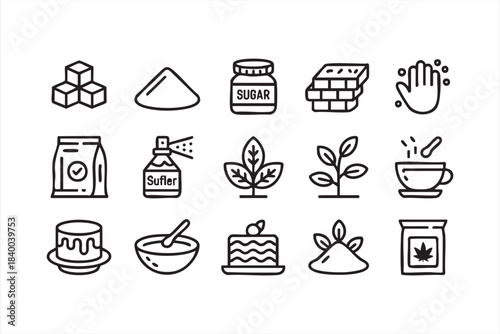 Natural sweetener vector set for nutrition graphics, food labeling and recipe UI