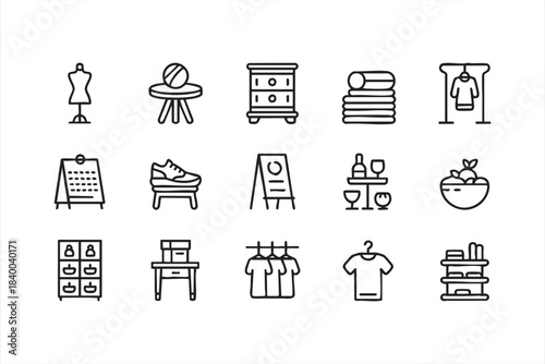Merchandising and shop arrangement icons for retail planning and inventory tools