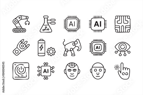 Automation technology line icons with circuits, sensors and power modules