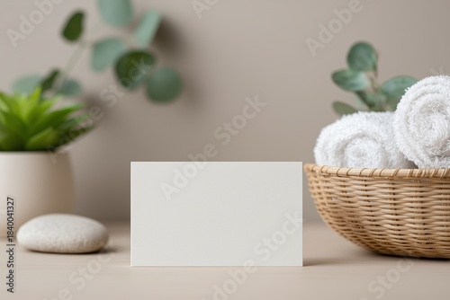 Laundry Basket Towels Next Card Mockup With Zen Stone Decor