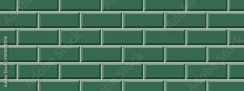 Wide green subway tile wall, with a classic horizontal brick pattern texture