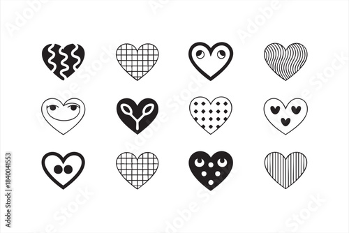 Geometric and Textured Heart Icons for Creative Design Projects