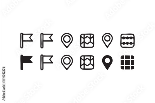 Location and Map Pin Icons for Navigation Apps and UI Systems