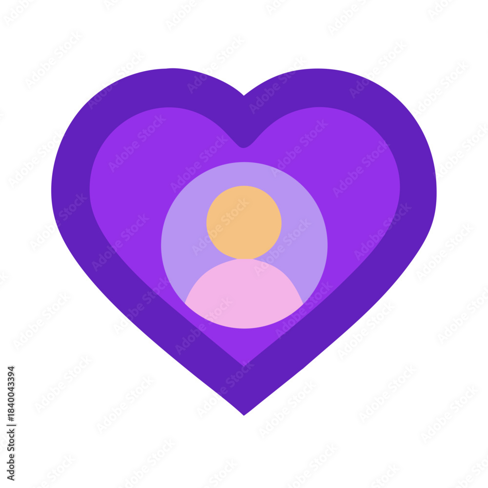 Fototapeta premium Purple heart icon with person avatar in the center