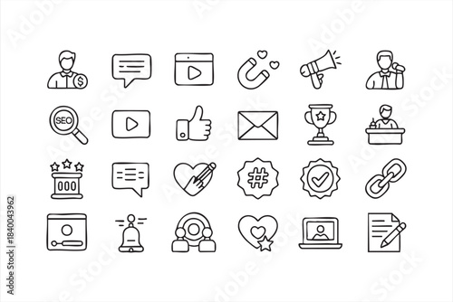 Content Creation and Engagement Symbols for Marketing UI and Platforms