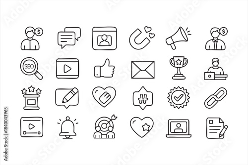 SEO and Social Media Marketing Icons for Digital Business Dashboards