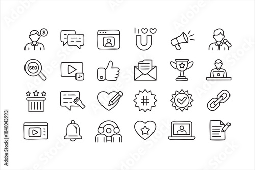 Social Media, Email, and Video Promotion Icons for Brand Strategy Tools