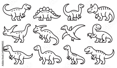 Simple outline prehistoric animal icons for education, children’s graphics, and design projects