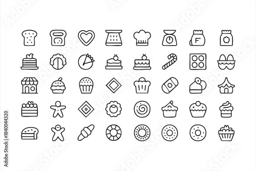 Clean Outline Dessert Icon Set for Menus and Packaging