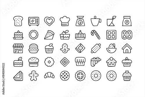 Pastry & Sweet Treat Vector Icons in Modern Line Style