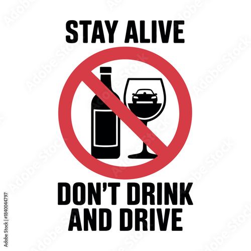 Warning sign depicting no drinking and driving with a bottle and car in a glass