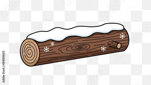 Winter's Embrace: A snow-covered log, showcasing the intricate patterns of the wood grain, lies in a winter landscape, adorned with delicate snowflakes.
