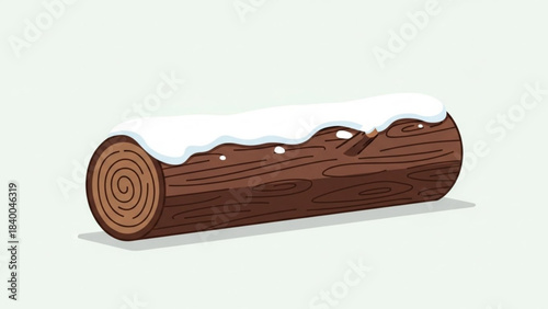Winter Log with Snow: A picturesque log rests peacefully, adorned with a delicate dusting of snow, inviting feelings of warmth and tranquility. 