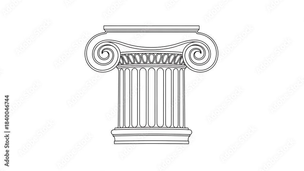 Naklejka premium Outline drawing of an ionic column capital, featuring volutes and fluting, isolated on white background