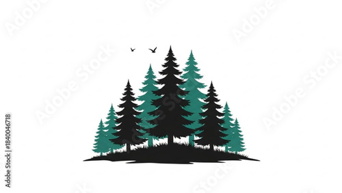 Forest Serenity: A graphic display of evergreen trees showcases tranquility. This illustration represents the untouched beauty of nature.