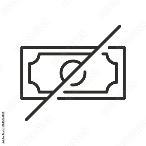 no money icon, no need to pay, free, thin line symbol on white background, editable stroke vector illustration eps 10