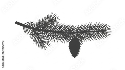 Pine Branch Silhouette: A minimalist, high-contrast silhouette of a pine branch, showcasing the intricate details of needles and a single pine cone, perfect for designs that evoke nature's simplicity.